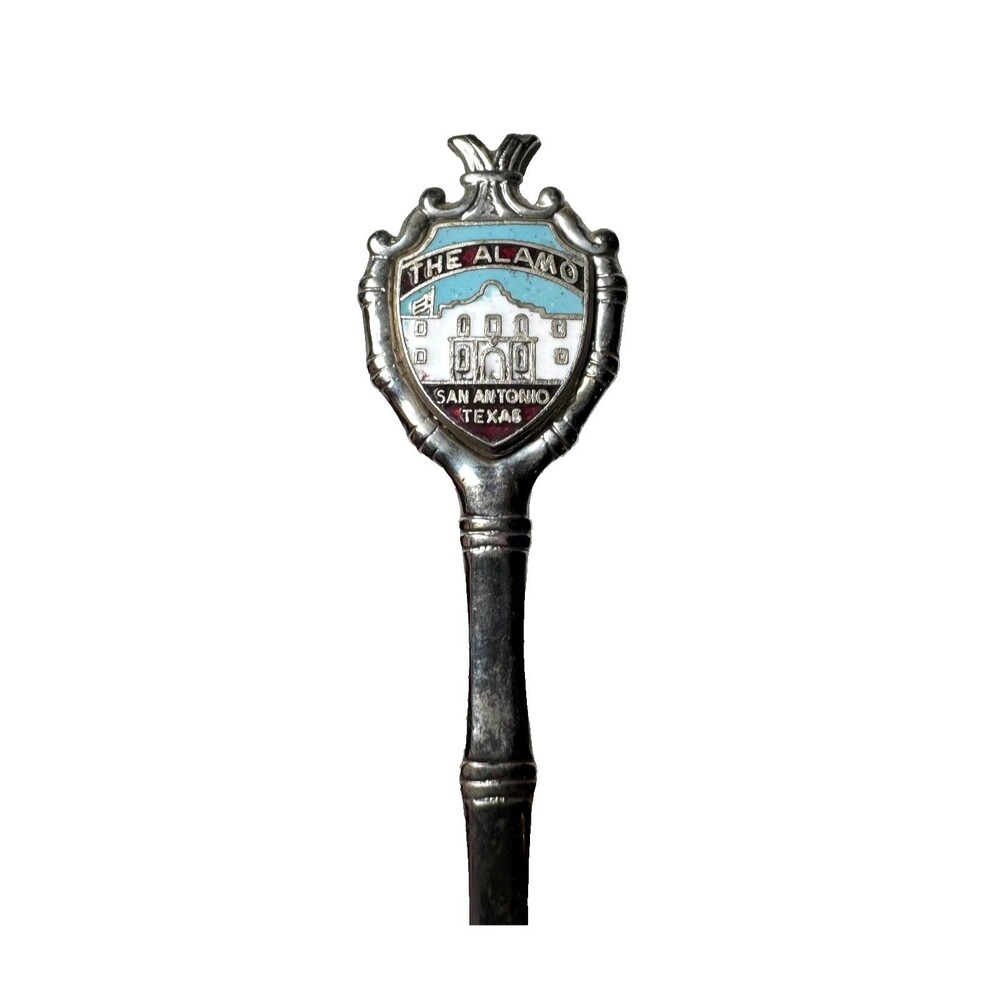 Vintage The Alamo San Antonio Texas Souvenir Spoon Blue Enamel Collectible HTF